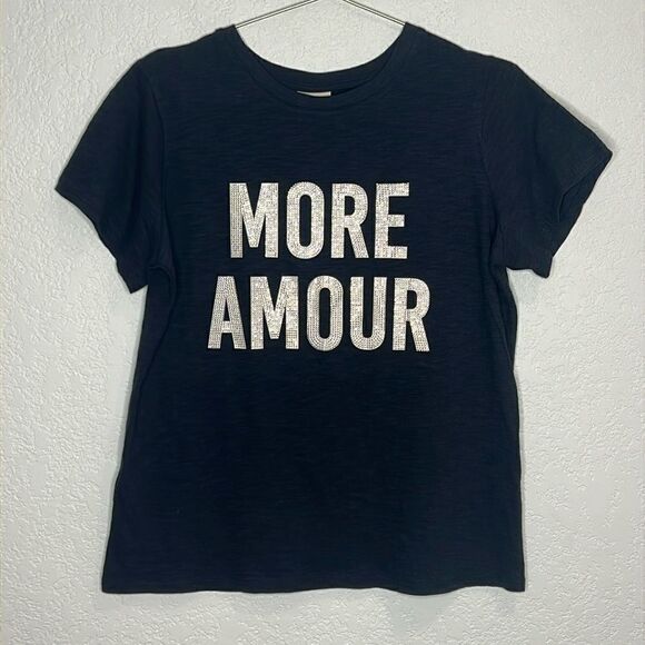 NWT Cinq a Sept More Amour Rhinestone Graphic Tee Navy XS - Picture 2 of 10